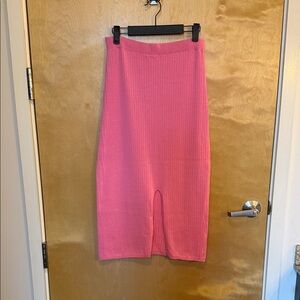 Free People Hot Pink Ribbed Midi Skirt with Front Slit Large